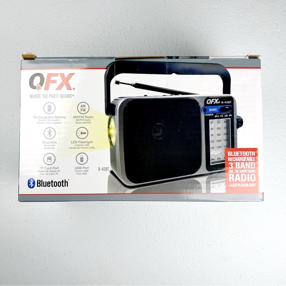 QFX Other - Portable 3-Band AM/FM/SW Radio with Bluetooth + LED Flashlight